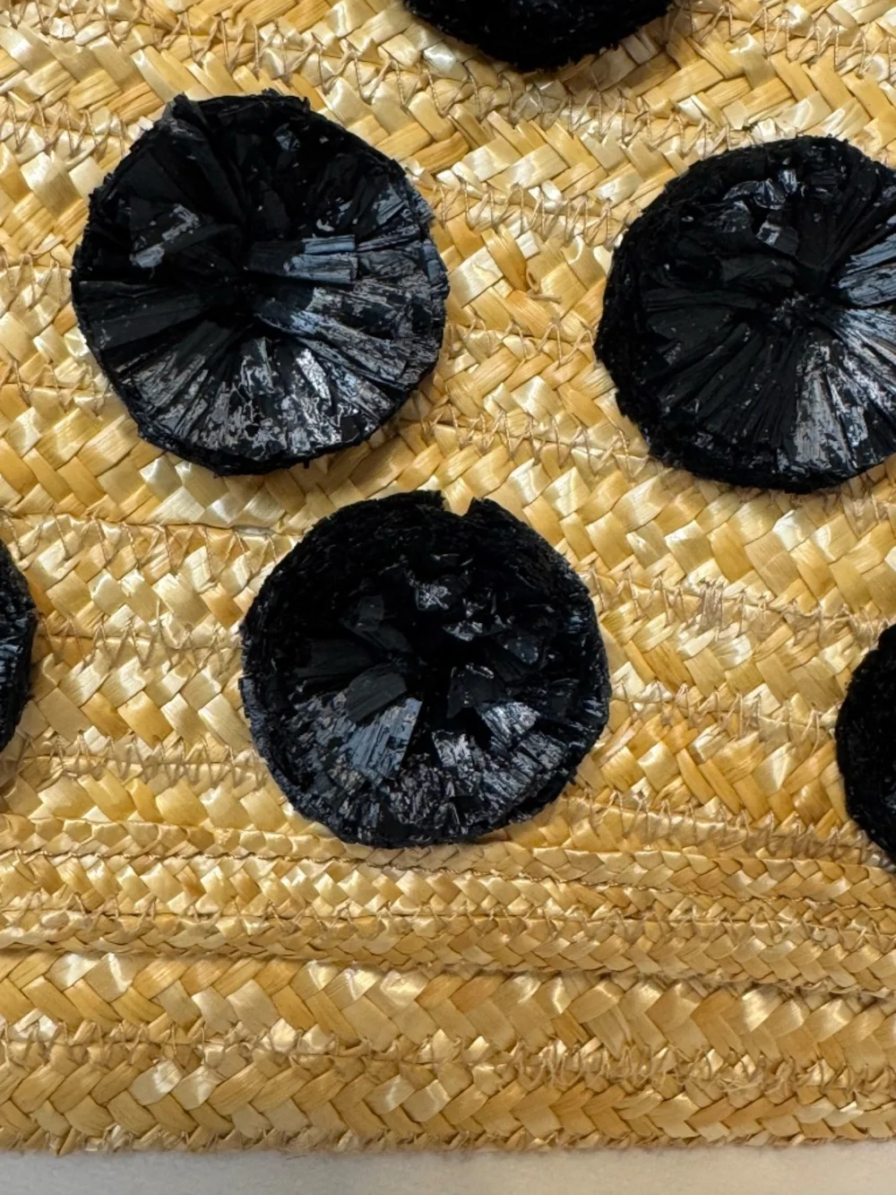 Ann Taylor Straw Raffia Clutch Black Pom Pom Fold Over Envelope Bag